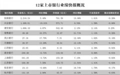 12家上市银行晒业绩快报：常熟净利增速领先 浦发不良率攀升