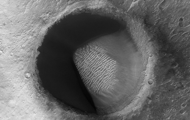 NASA在火星发现了一个“吃豆人”陨坑